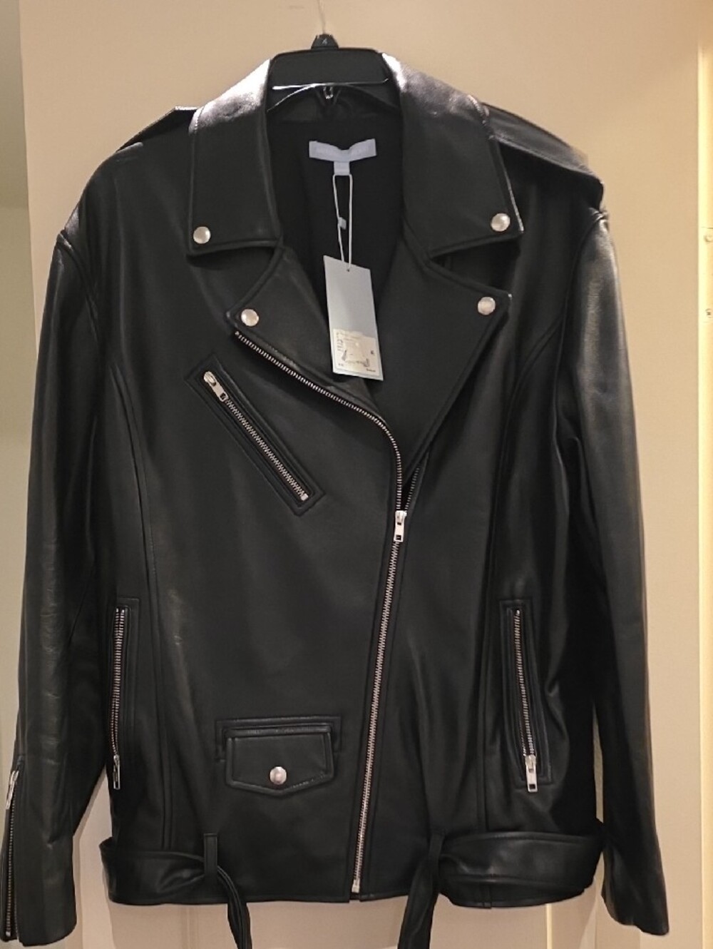 ANTONIO MELANI Black Genuine Leather Asymmetric Biker Jacket - Picture 6 of 11